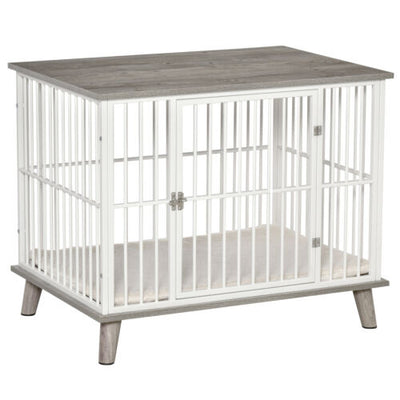 Wooden Dog Crate with Surface, Stylish Pet Kennel, Magnetic Doors, Grey 196393066478