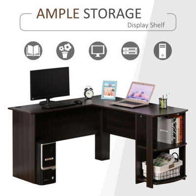 L-Shaped Corner Computer Desk PC Laptop Desktop Space Saving 2 Shelves Living