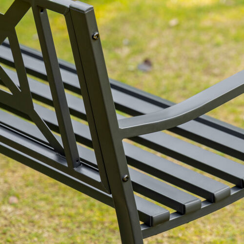 Steel Garden Bench Outdoor Patio Bench for Lawn Deck Yard Porch Entryway Black