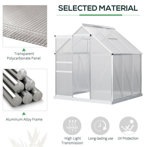 6&apos; x 6&apos; Polycarbonate Walk-in Garden Greenhouse Kit w/ Sliding Door, Clear