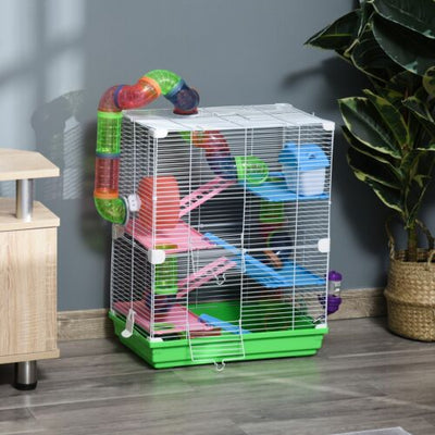 5 Tiers Hamster Cage Portable Animal Travel Carrier w/ Exercise Wheels Tube