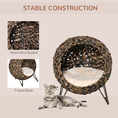 Rattan Basket Pet Dome and Animal Bed, with Metal Tripod for Stability, Brown