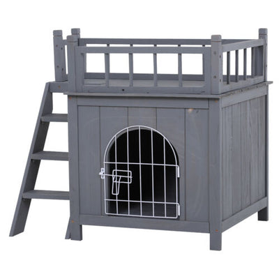 PawHut 2-Story Indoor/Outdoor Wood Cat Dog House Shelter 842525146685