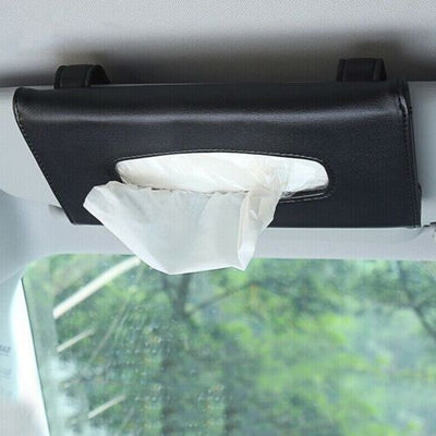 Leather Tissue Box Car Sun Visor Portable PU Storage Bag Holder Buckle for Masks