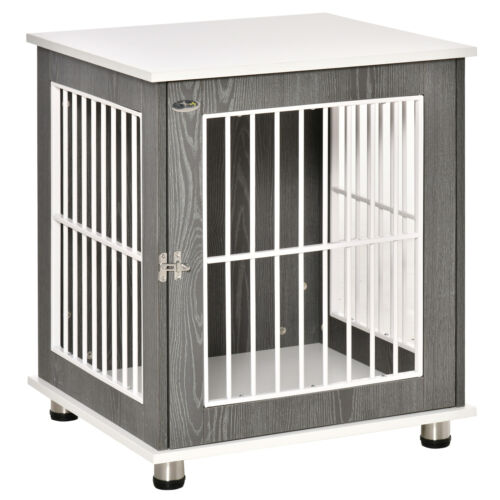 Wooden Dog Crate with Surface, Stylish Pet Kennel, Magnetic Doors, Grey 196393066553