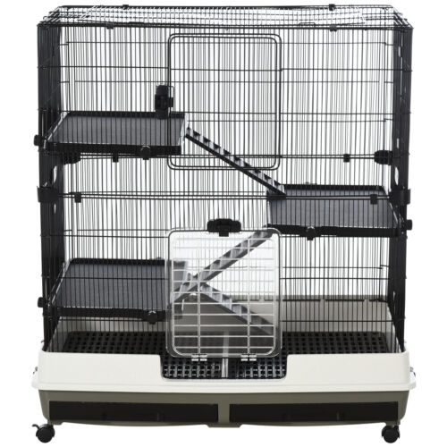 Small Animal Cage Rolling Rabbit Pet Play House w/ Platform Ramp Removable Tray 842525115650