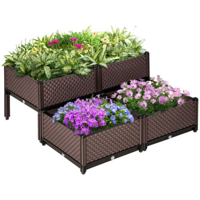 Set of 4 Raised Garden Bed DIY Elevated Planter Box with Self-Watering Design