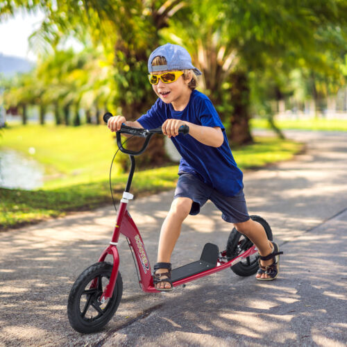 Adjustable Kids Pro Stunt Scooter Children Street Bike Ride On 12” Tire Red