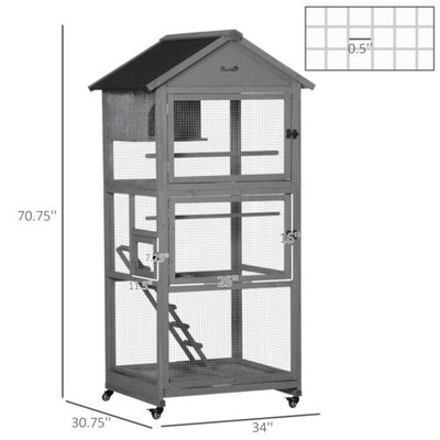 Bird Cage Mobile Wooden Aviary House with Wheel Perch Nest Ladder Tray