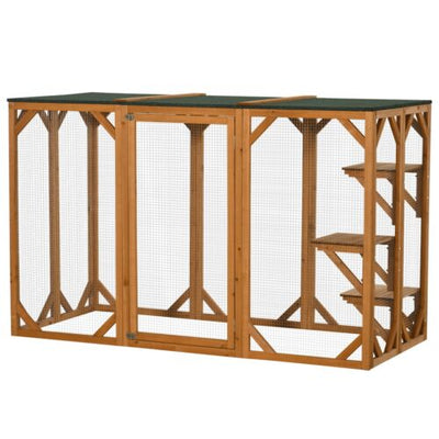 Cat Cage Wooden Pet Enclosure with Waterproof Roof, Platforms, Lock, Orange 196393161371