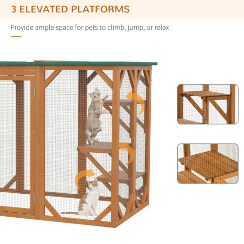 Cat Cage Wooden Pet Enclosure with Waterproof Roof, Platforms, Lock, Orange 196393161371