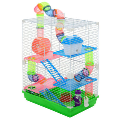 5 Tiers Hamster Cage Portable Animal Travel Carrier w/ Exercise Wheels Tube