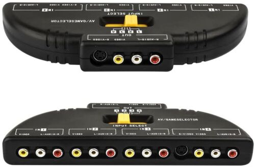 4 Way Port Splitter RCA Audio Video AV Switch Box Game Selector With Cable CA