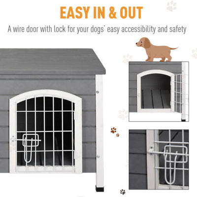 Wooden Dog Cage Kennel Lockable Door Small Animal House w/ Openable Top Gray 842525114547