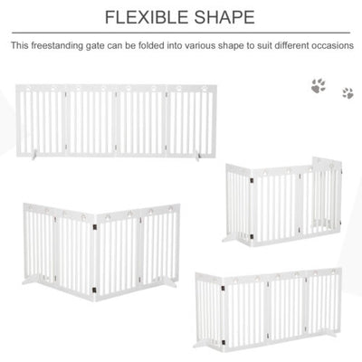 24&quot; Wooden 4 Panel Pet Gate, Folding Dog Safety Fence for Smaller Dogs, White 196393070871