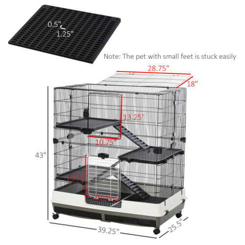 Small Animal Cage Rolling Rabbit Pet Play House w/ Platform Ramp Removable Tray 842525115650