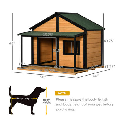 Outdoor Wooden Raised Cabin Dog House w/ Porch, Medium/Large, 53 Lbs., Yellow 196393161319