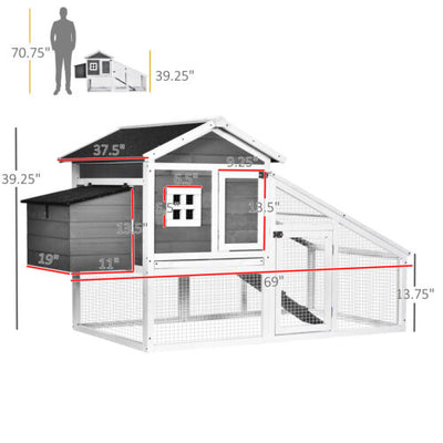 Deluxe Chicken Coop, Small Pet Habitat w/ Outdoor Run, Removable Cleaning Tray 196393066768