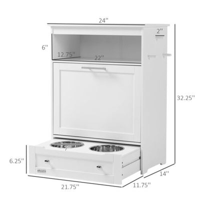 Pet Feeder Station, Dog and Cat Food Storage Feeding Station Food Cabinet White 196393159217