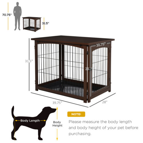 Farmhouse Style Wood Fir and Iron Wire Animal Kennel with Front Door Lock