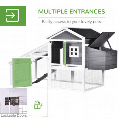 Deluxe Chicken Coop, Small Pet Habitat w/ Outdoor Run, Removable Cleaning Tray 196393066768