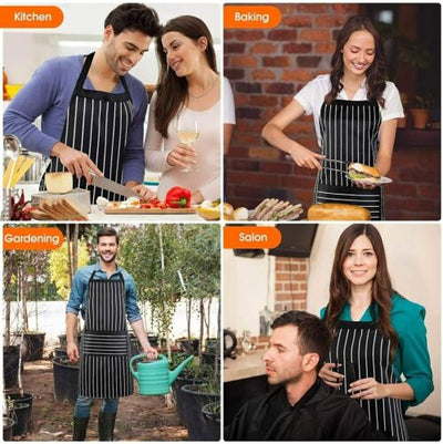 Men Women Bib Apron with Pocket Kitchen Cooking black &amp; white STRIPES Apron