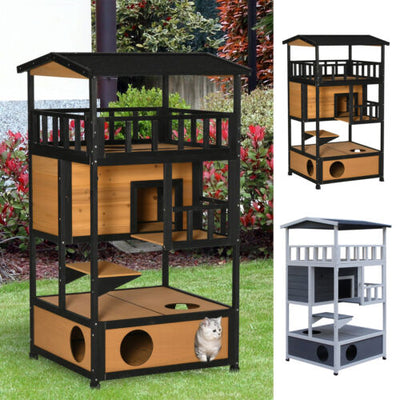 Feral Cat House, Kitten Shelter, w/ Escape Door, Jumping Platform