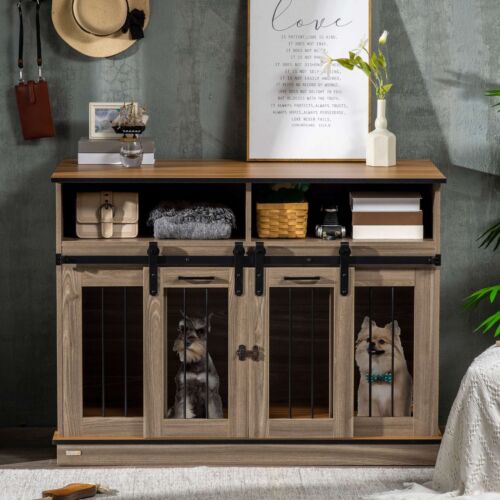 Large or Small Dog Cage w/ Shelves Sliding Doors, Fancy Puppy Furniture