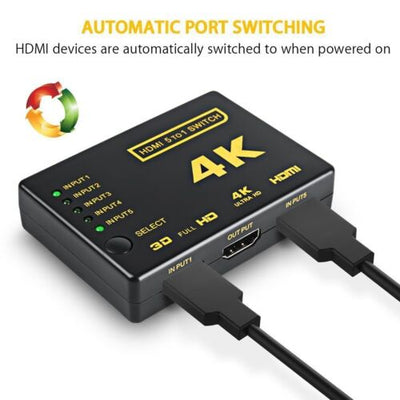 4k HDMI Switch Splitter 5 Port Selector Switcher Hub IR Remote HDTV 5 in 1 out