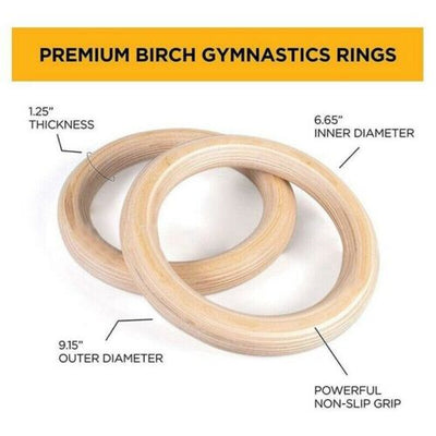 Wooden Gymnastic Rings With Adjustable Long Non-Slip Straps For Workout 28MM