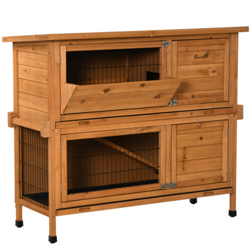 Wooden Rabbit Hutch, Bunny Cage for Small Pet w/Pull Out Tray Openable Roof Ramp 196393165508