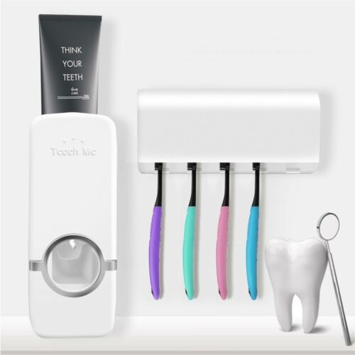 Automatic Toothpaste Dispenser + 5 Toothbrush Holder Stand Wall Mounted Bathroom