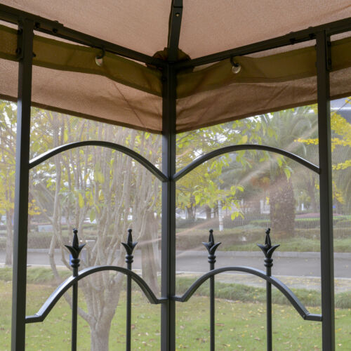 Gazebo 10&apos; x 10&apos; Steel Outdoor Garden Gazebo with Mesh Curtains - Brown