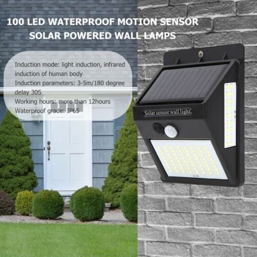 2X Solar Power 100 LED Light PIR Motion Sensor Outdoor Security Lamp Wall Garden