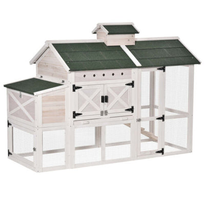 71&quot; Wooden Elevated Chicken Coop with Removable Tray and Nesting Box, White 842525153072