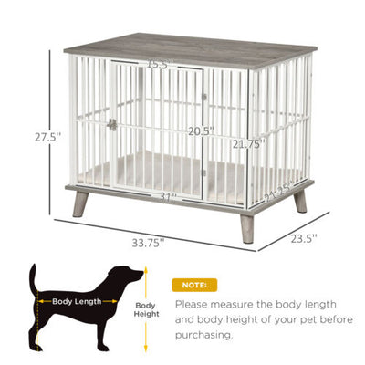 Wooden Dog Crate with Surface, Stylish Pet Kennel, Magnetic Doors, Grey 196393066478