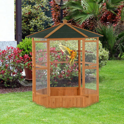 Large Wooden Aviary Flight Bird Cage With Covered Roof Outdoor Wood Aviary