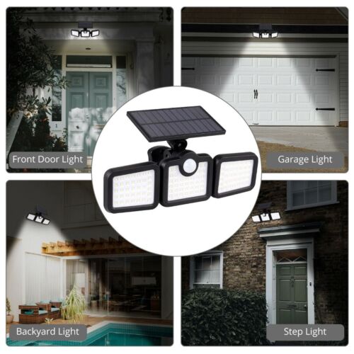 3 Heads Adjustable 108 LED Solar Wall Lights Outdoor 108 LED for Yard Garage CA