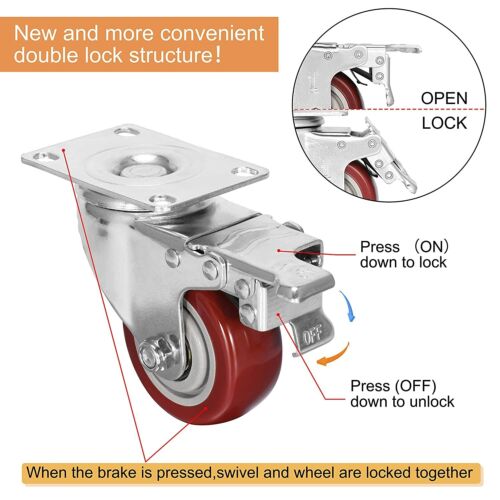 4pc 4 inch Heavy Duty Swivel Casters Wheels Directional Roller Bearing Fixed Set