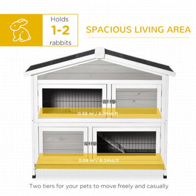 48&quot; 2-Level Rabbit Hutch Wooden Bunny House, Multidoor Habitat Cage w/ Ramp Tray 842525158572