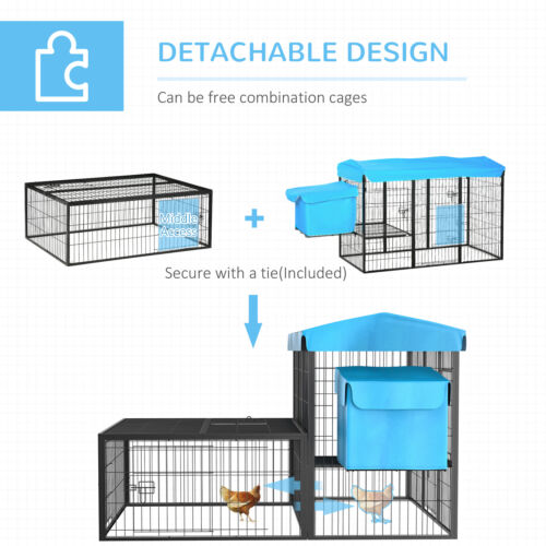 Metal Chicken Coop, Outdoor Poultry Cage, w/ Run, Nesting Box, Canopy, Blue 196393165836