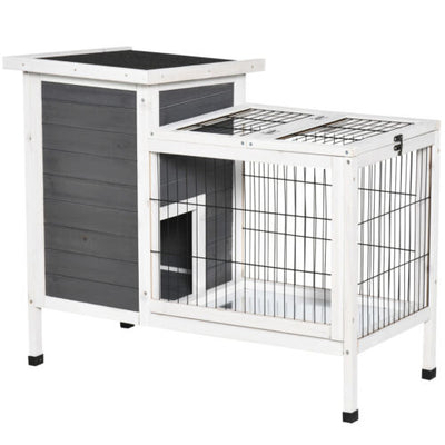 Pawhut 36&quot; Wooden Outdoor Rabbit Hutch Elevated Bunny Cage Pet House with Run 842525115827