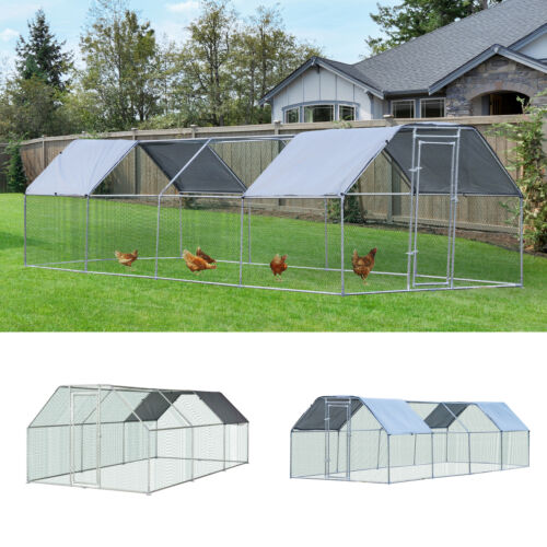 Large Metal Walk-In Chicken Coop Run Cage Outdoor Cover