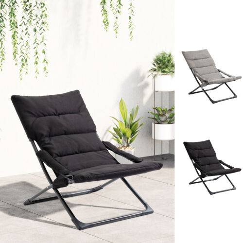 Sling Fabric Lounge Chair Folding Sun Lounger w/Padded Cushion,Armrest