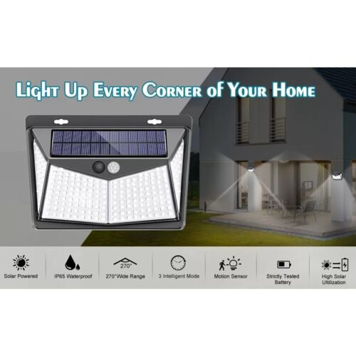 2Pc 208LED Solar Power Light PIR Motion Sensor Security Outdoor Garden Wall Lamp