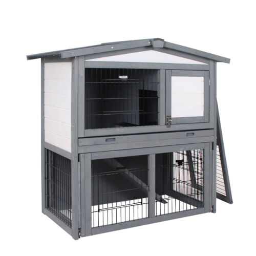 Wood Small Animal Outside Pet Housing Unit with Optional Open Roof and Doors