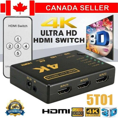 4k HDMI Switch Splitter 5 Port Selector Switcher Hub IR Remote HDTV 5 in 1 out