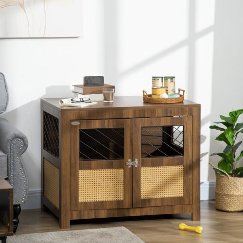 Small to Medium Sized Dog Kennel Furniture Indoors with Rattan and Double Doors