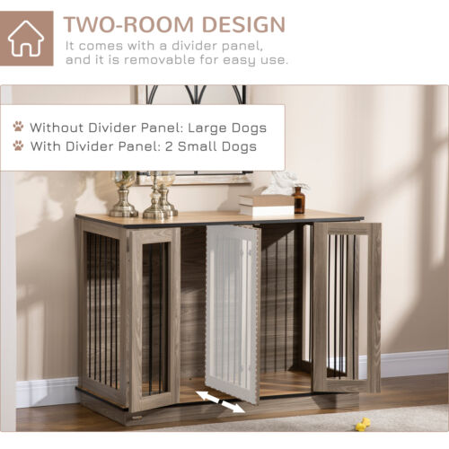 Dog Crate Furniture Side Table W/ Divider Panel 2 Front Doors Double Locks