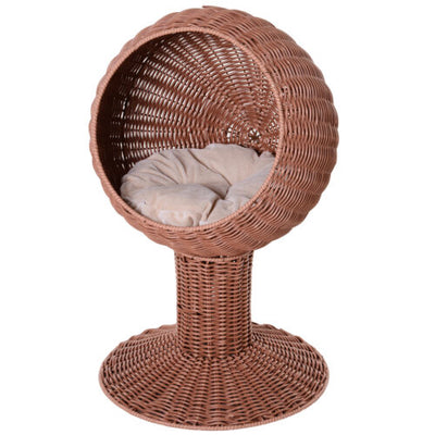 27&quot; Rattan Wicker Elevated Pet Bed Cat Cave Condo Hooded Cushion Scratch House